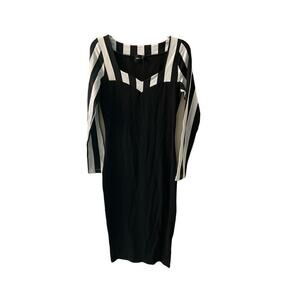 Asos Bodycon Midi Dress Women's Size 8 Black Long Sleeve Square Neck Cotton